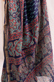 Indigo - Bagru Handblock Printed Maheshwari Silk Saree