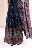 Indigo - Bagru Handblock Printed Maheshwari Silk Saree