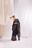 Indigo - Bagru Handblock Printed Maheshwari Silk Saree