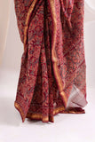 Maroon - Bagru Handblock Printed Maheshwari Silk Saree