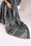 Grey - Bagru Handblock Printed Maheshwari Silk Saree