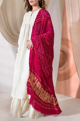 Maharani Pink - Pure Modal Silk Bandhani Barbag Dupatta with Zari Lagdi Patta