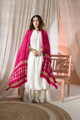 Maharani Pink - Pure Modal Silk Bandhani Checks Pallu Dupatta with Zari Lagdi Patta