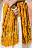 Mustard Yellow - Pure Modal Silk Bandhani Barbag Dupatta with Zari Lagdi Patta