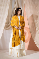 Mustard Yellow - Pure Modal Silk Bandhani Barbag Dupatta with Zari Lagdi Patta