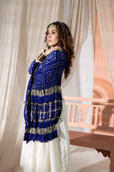 Royal Blue - Pure Modal Silk Bandhani Checks Pallu Dupatta with Zari Lagdi Patta