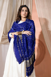 Royal Blue - Pure Modal Silk Lehriya Bandhani Dupatta with Zari Lagdi Patta