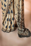 Beige/Blue Modal Silk Bagru Hand Block Printed Saree