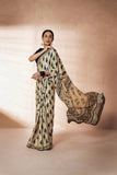 Beige/Blue Modal Silk Bagru Hand Block Printed Saree