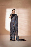 Indigo Modal Silk Ajrakh Hand Block Printed Saree