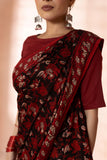 Maroon Modal Silk Bagru Hand Block Printed Saree