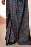Indigo Modal Silk Ajrakh Hand Block Printed Saree