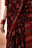 Maroon Modal Silk Bagru Hand Block Printed Saree