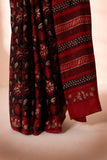 Maroon Modal Silk Bagru Hand Block Printed Saree