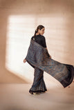 Indigo Modal Silk Ajrakh Hand Block Printed Saree