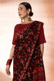 Maroon Modal Silk Bagru Hand Block Printed Saree