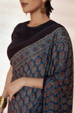 Indigo Modal Silk Ajrakh Hand Block Printed Saree