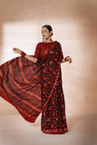 Maroon Modal Silk Bagru Hand Block Printed Saree