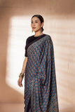 Indigo Modal Silk Ajrakh Hand Block Printed Saree
