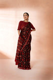 Maroon Modal Silk Bagru Hand Block Printed Saree