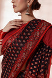 Maroon/Black Modal Silk Bagru Hand Block Printed Saree