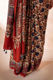 Beige/Blue Modal Silk Ajrakh Hand Block Printed Saree
