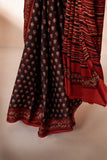 Maroon/Black Modal Silk Bagru Hand Block Printed Saree