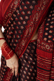 Maroon/Black Modal Silk Bagru Hand Block Printed Saree