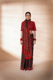 Maroon/Black Modal Silk Bagru Hand Block Printed Saree