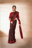 Maroon/Black Modal Silk Bagru Hand Block Printed Saree
