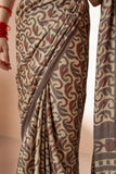 Beige/Grey Modal Silk Bagru Hand Block Printed Saree