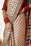 Beige/Maroon Modal Silk Bagru Hand Block Printed Saree