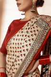 Beige/Maroon Modal Silk Bagru Hand Block Printed Saree