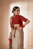 Beige/Maroon Modal Silk Bagru Hand Block Printed Saree