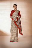Beige/Maroon Modal Silk Bagru Hand Block Printed Saree