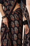 Black Modal Silk Ajrakh Hand Block Printed Saree
