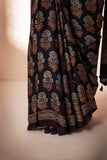 Black Modal Silk Ajrakh Hand Block Printed Saree