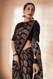 Black Modal Silk Ajrakh Hand Block Printed Saree