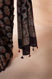 Black Modal Silk Ajrakh Hand Block Printed Saree