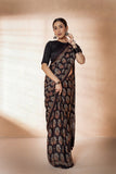 Black Modal Silk Ajrakh Hand Block Printed Saree