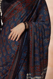 Blue Modal Silk Ajrakh Hand Block Printed Saree