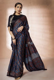 Blue Modal Silk Ajrakh Hand Block Printed Saree