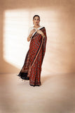 Maroon Modal Silk Ajrakh Hand Block Printed Saree