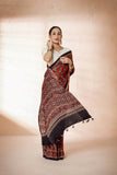 Maroon Modal Silk Ajrakh Hand Block Printed Saree