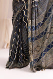 Indigo Modal Silk Ajrakh Hand Block Printed Saree