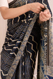 Indigo Modal Silk Ajrakh Hand Block Printed Saree