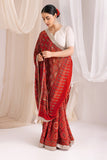 Red Modal Handworked Silk Ajrakh Hand Block Printed Saree with Hand Embroidery