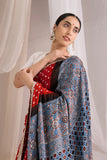 Red/Blue Handworked Modal Silk Bandhej Saree with Ajrakh Hand Block Pallu
