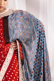 Red/Blue Handworked Modal Silk Bandhej Saree with Ajrakh Hand Block Pallu