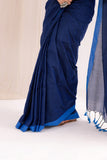 Pure Mul Cotton Handloom Contrast Color Border Saree - Navy Blue/Blue
